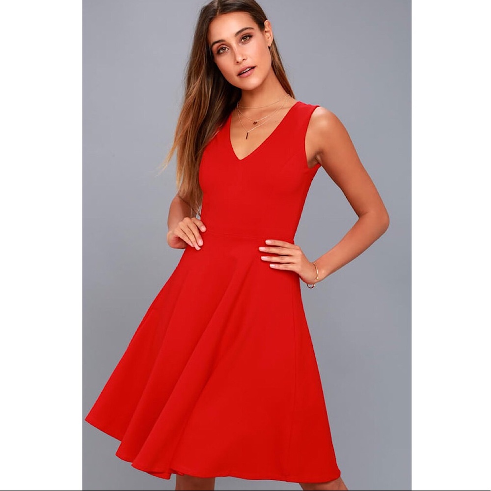 LULUS HELLO WORLD RED MIDI DRESS